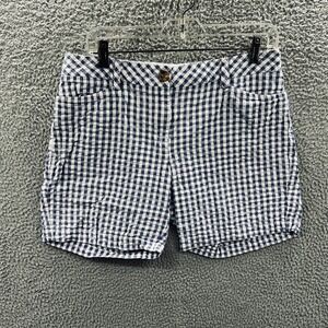 Lands End Women Shorts 6 Blue White Gingham Preppy Summer Casual Mid Rise Resort